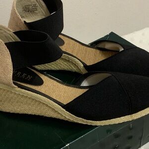 Ralph Lauren Black and Tan Espadrille Wedges